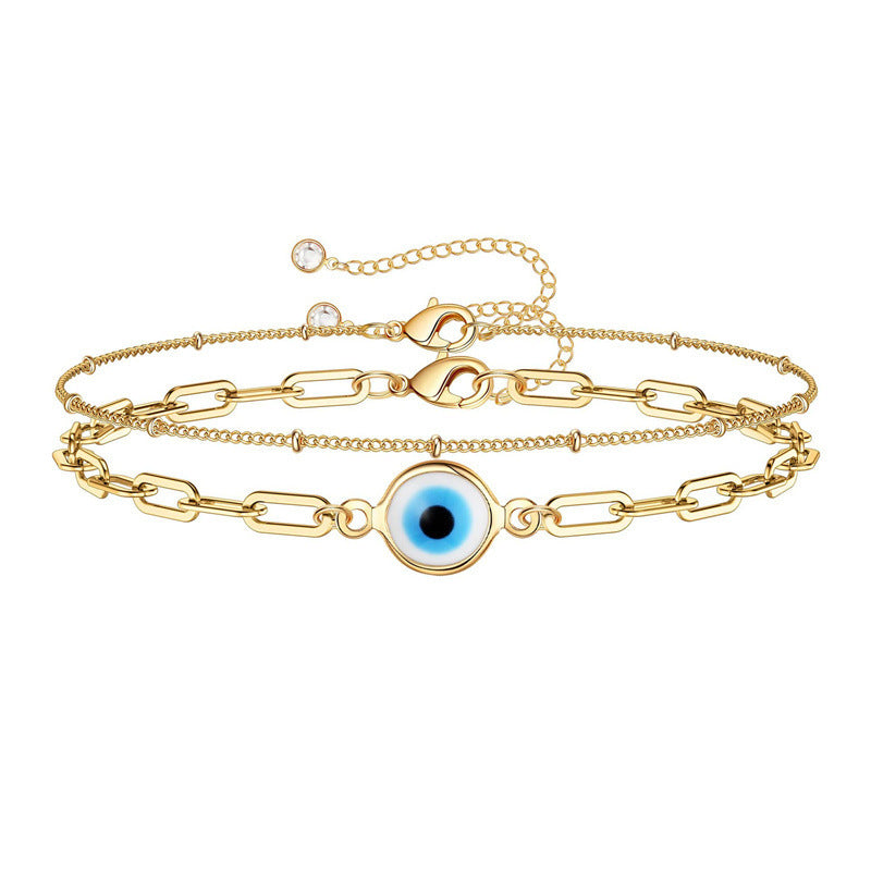 Blue Demon Eye Bracelet Stainless Steel Paperclip Chain