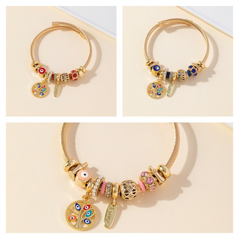 DIY Beaded Evil Eye Tree of Life Pendant Bracelet