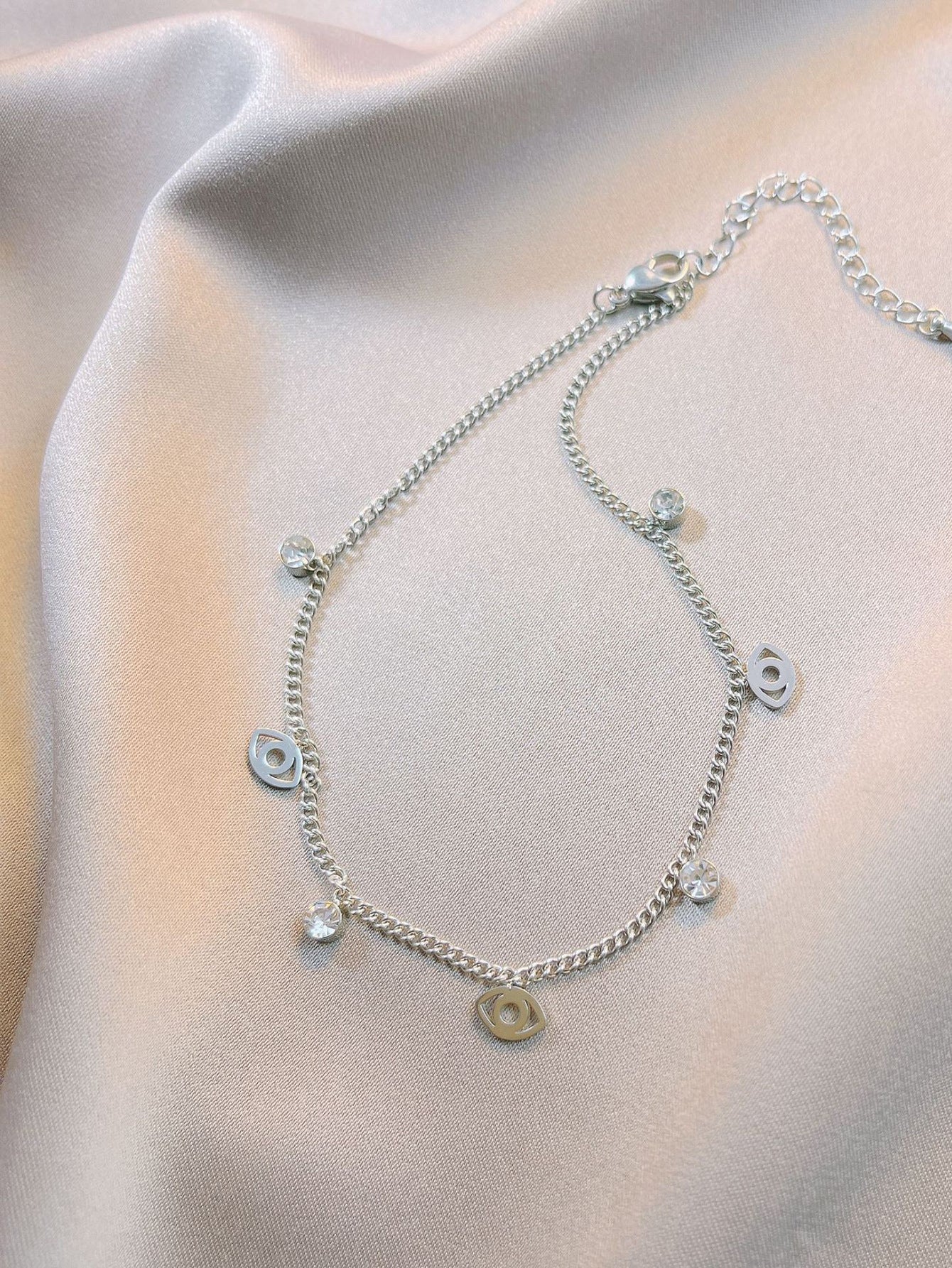 Evil Eye Diamond-Studded Titanium Steel Minimalist Anklet