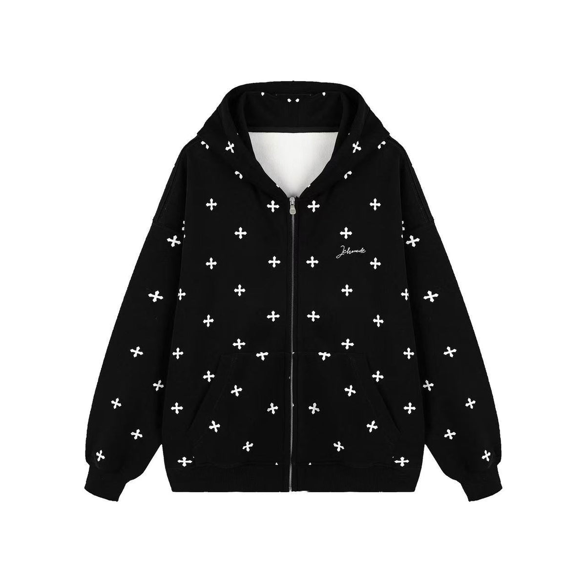 Women Oversized Hoodie, Allover Cross Print Hooded Sweatshirt