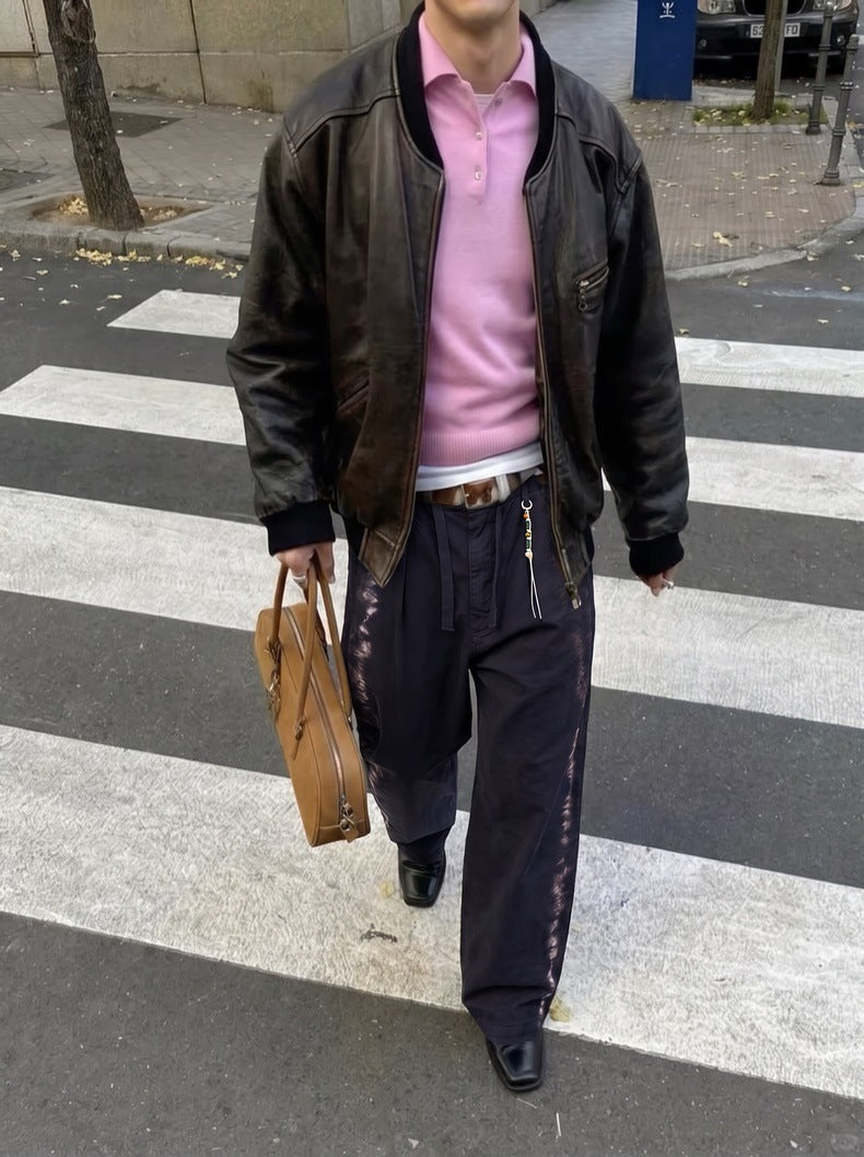 Street-style vintage-look tie-dye straight-leg cargo pants