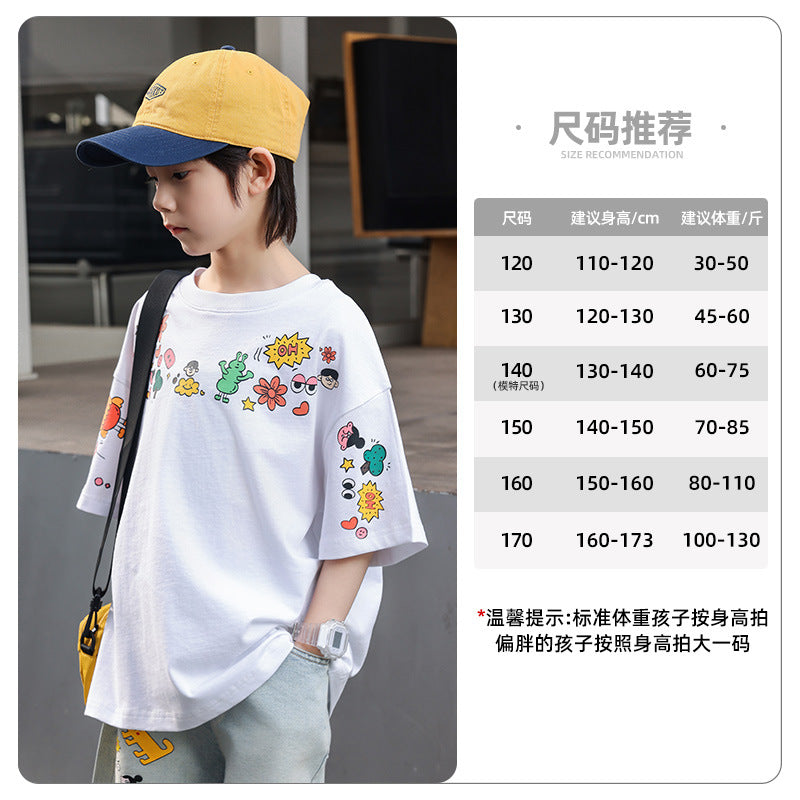 Boys Cartoon Print Short Sleeve Cotton T-Shirt