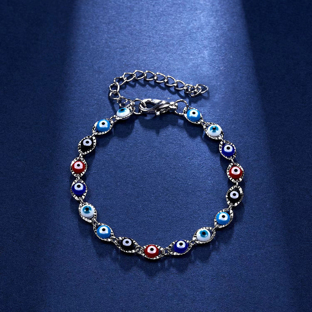 Mixed-color evil eye stainless steel bracelet