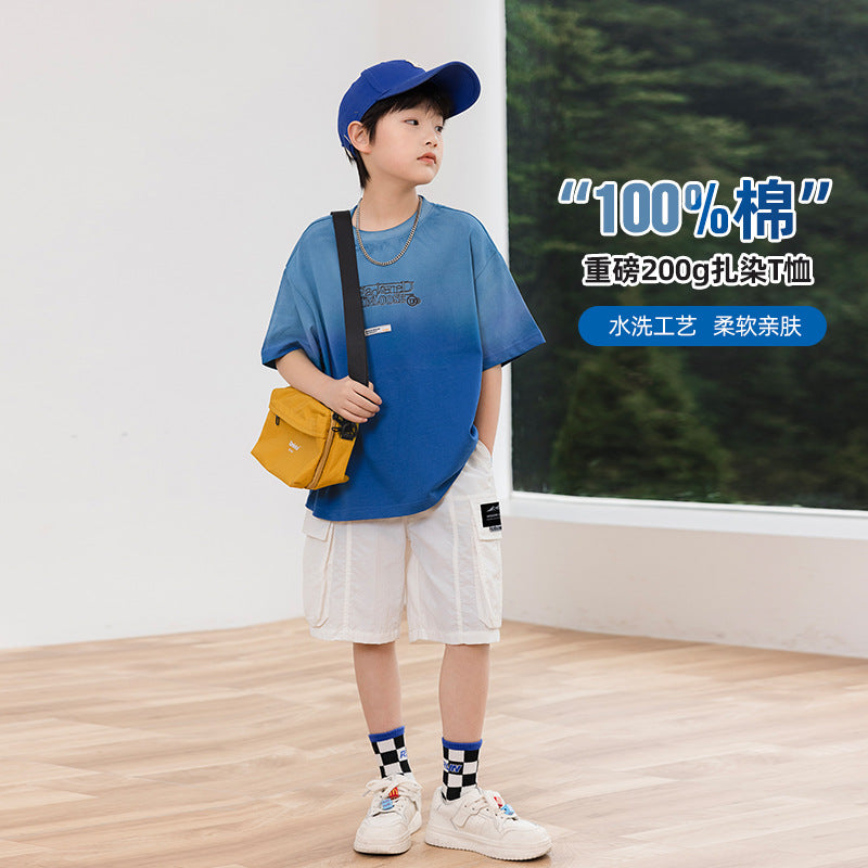 Pure Cotton Gradient Tie-Dye Boys Short Sleeve T-Shirt