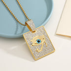 Street hip-hop square brand evil eye pendant necklace