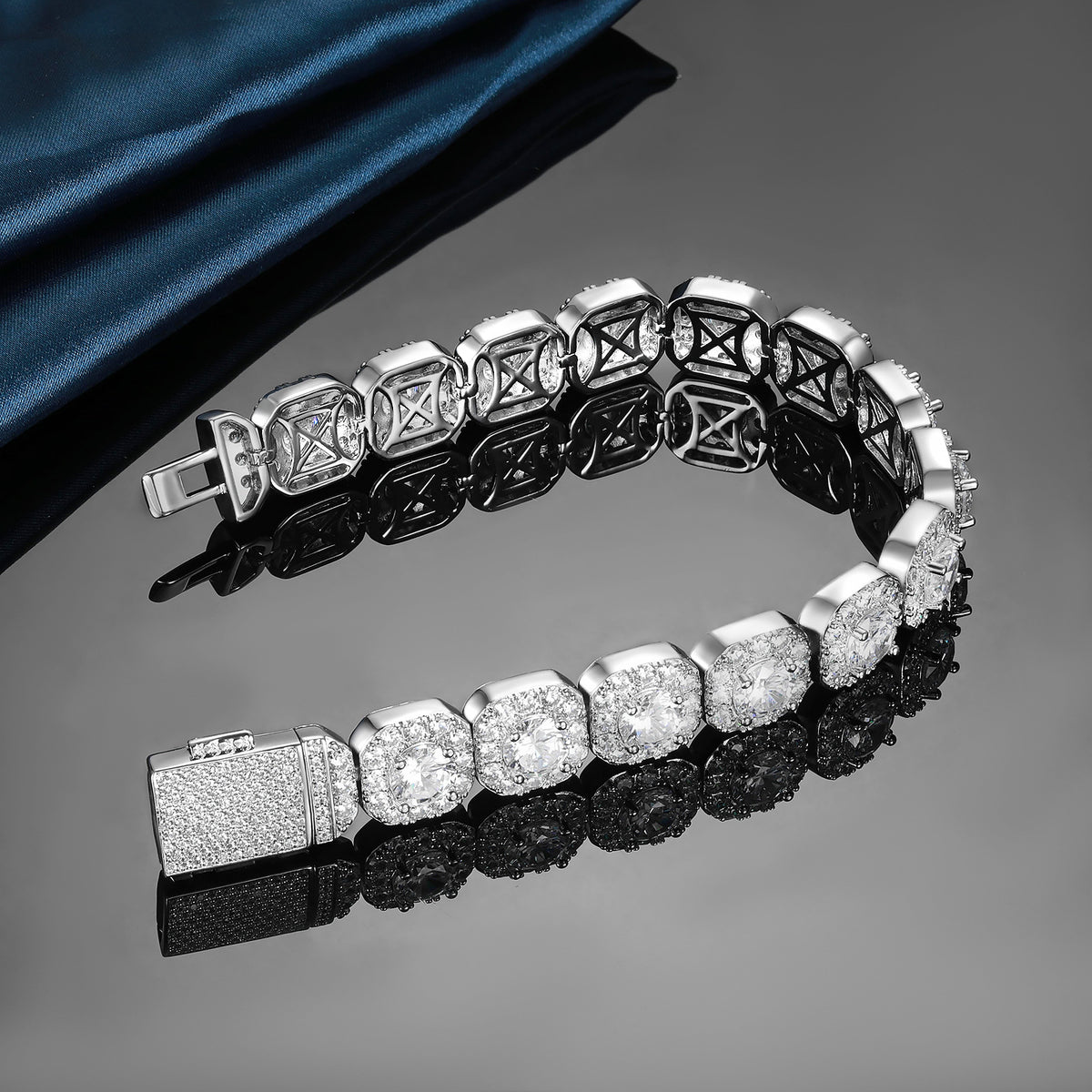 Cuban Bracelet 12mm Wide Rock Sugar Chain Zircon Tennis Bracelet Flip