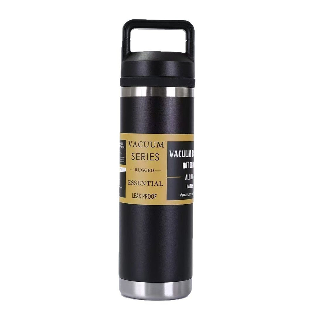 Large Capacity Stainless Steel Hiking Thermos, Portable Dual-Lid Travel Water Jug with Handle for Outdoor Sports
