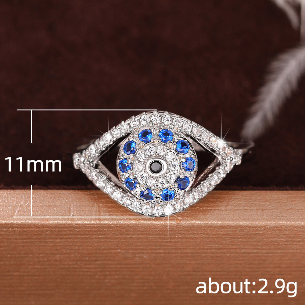 Copper Ring with Full Pavé Zircon and Evil Eye Design