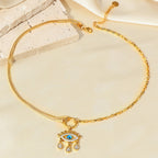 Stainless steel diamond-encrusted evil eye necklace