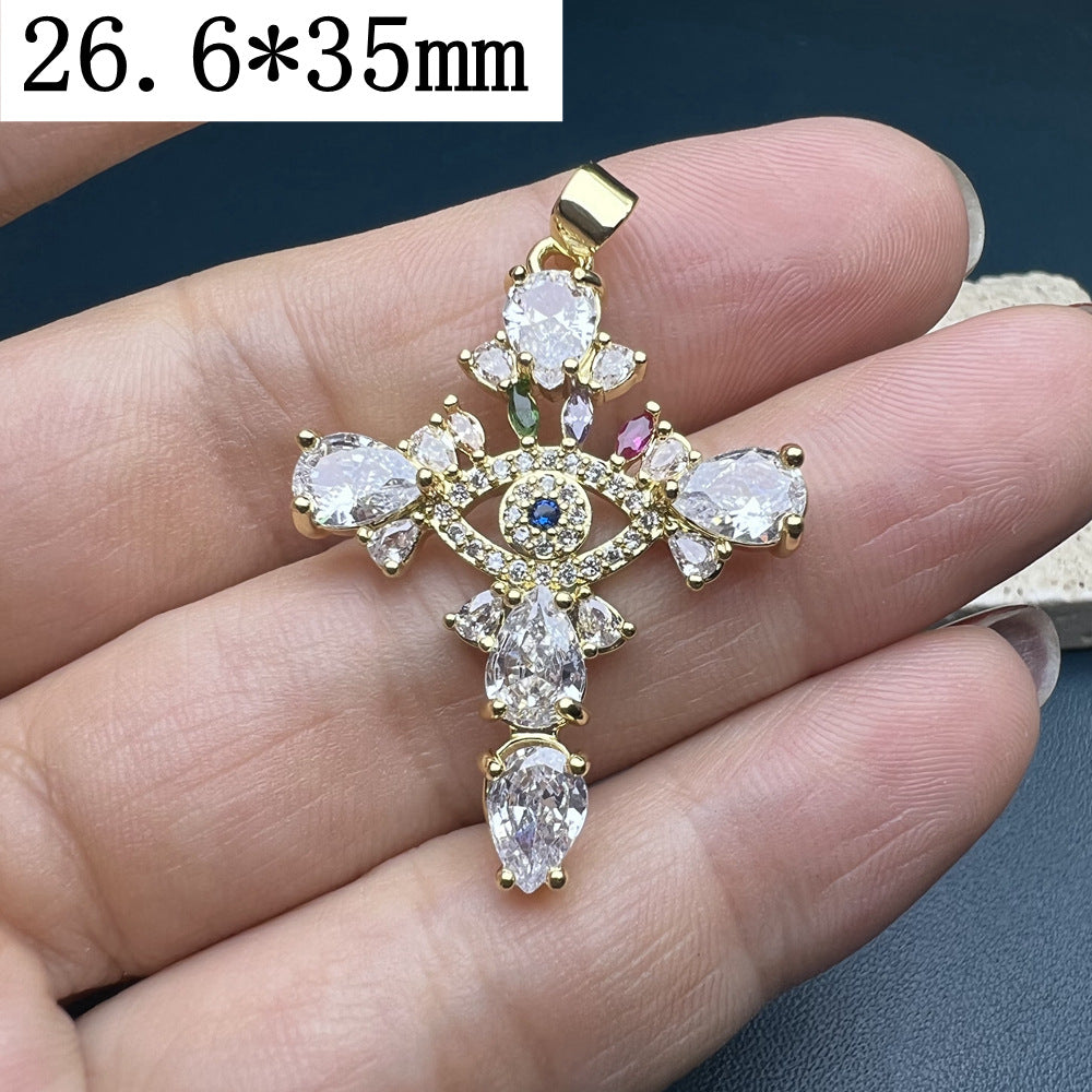 Zircon Evil Eye Cross Pendant Necklace
