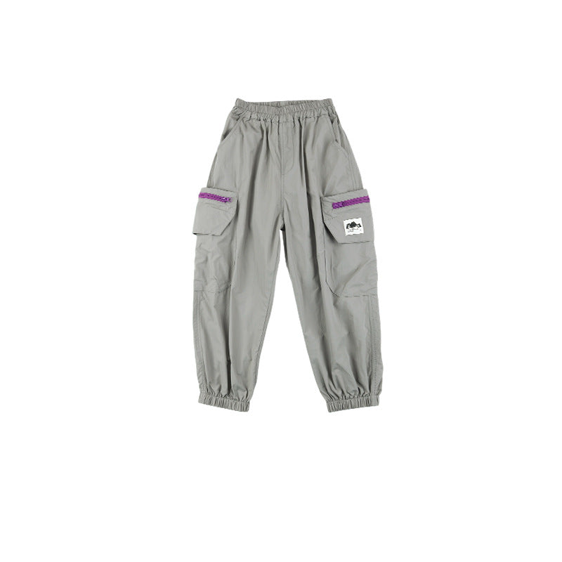 Boys Mountain Style Color Contrast Zipper Quick Dry Long Pants