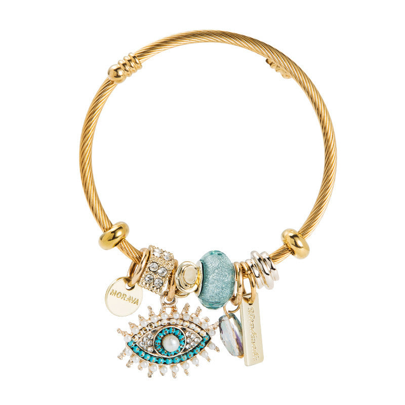 Personalized DIY Evil Eye Crystal Pendant Gold Plated Bracelet