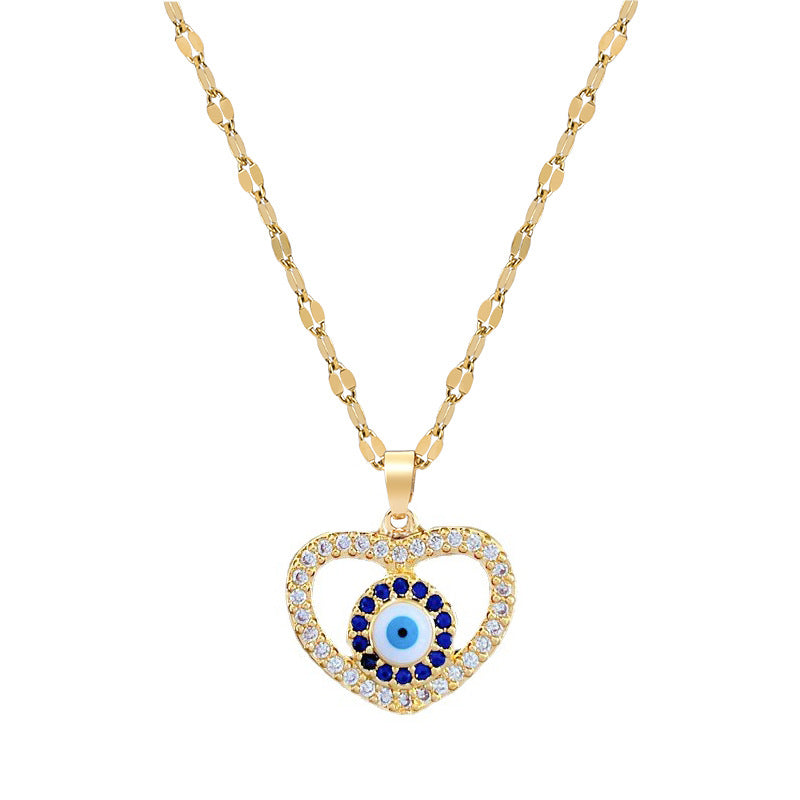 Titanium Steel Heart-Shaped Evil Eye Versatile Clavicle Chain