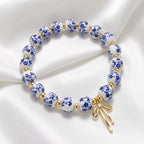 Nature Cast Metalworks Porcelain Bead Bracelet, Floral Beaded Bow Pendant Bracelet