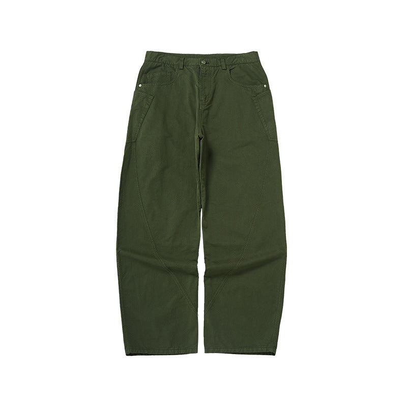 Men's Asut Dyed Curved Workwear Pants, Fall Cotton Vintage Boxy Fit Casual Trousers