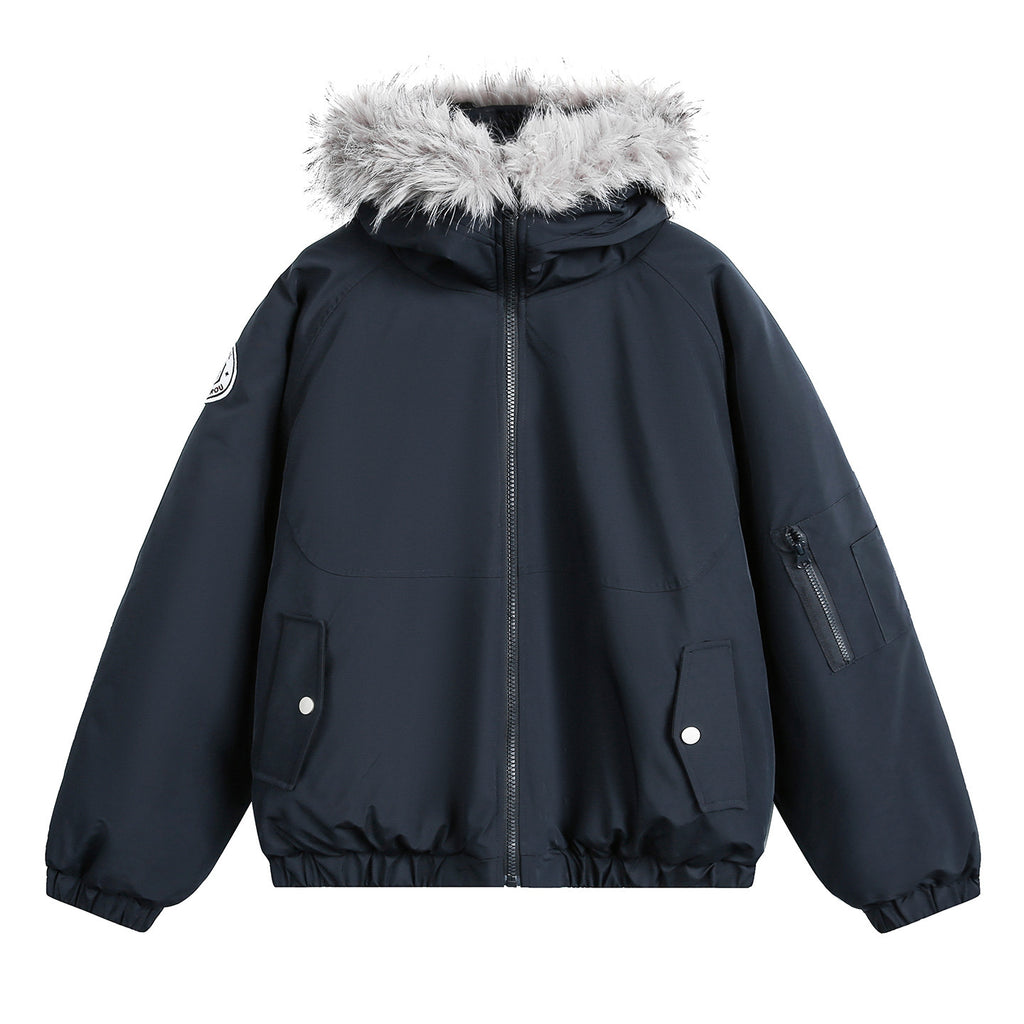 Removable fur collar hooded cotton clothes men's winter thickened warm tooling pie to overcome water splashing short wide cotton coat