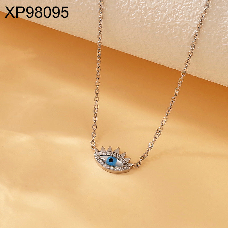 Titanium steel gold-plated evil eye pendant necklace