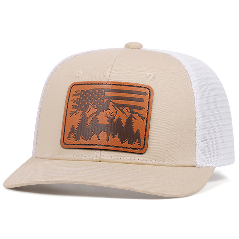 Embroidered baseball cap with animal-skin-style patch