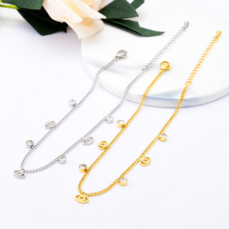 Trendy zircon evil eye anklet, colorfast