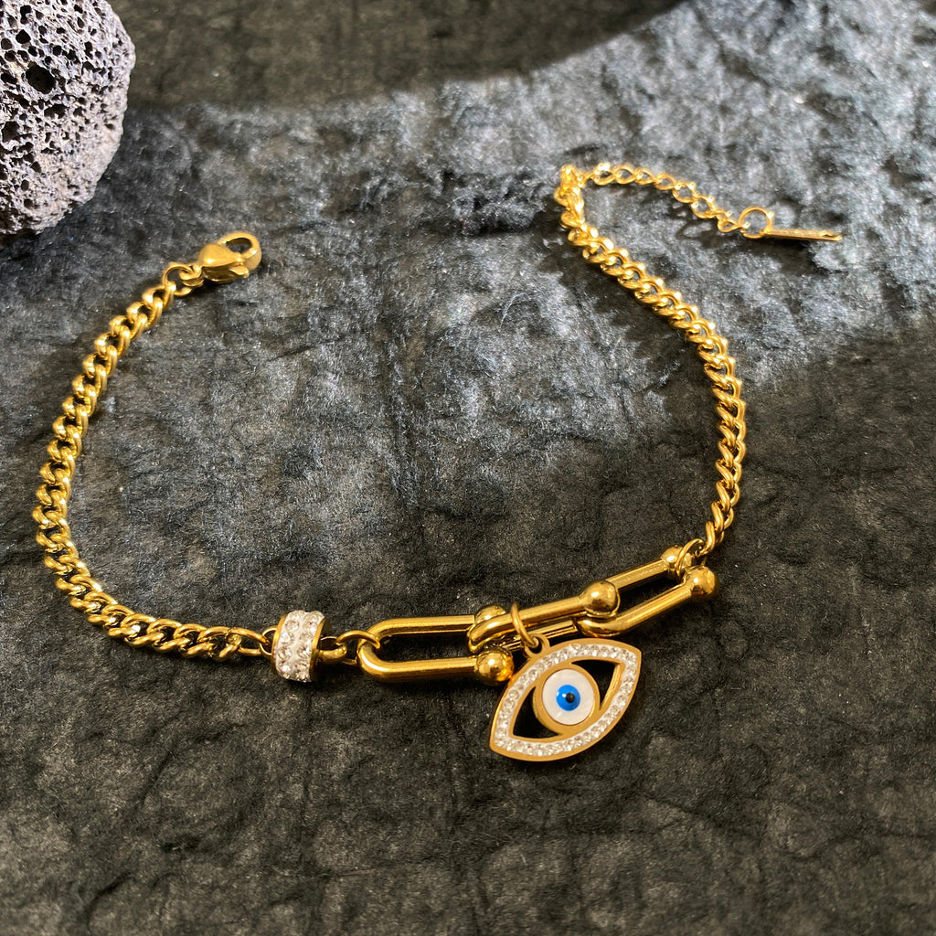 18K Gold Stainless Steel Evil Eye Horseshoe Clasp Bracelet