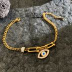 18K Gold Stainless Steel Evil Eye Horseshoe Clasp Bracelet