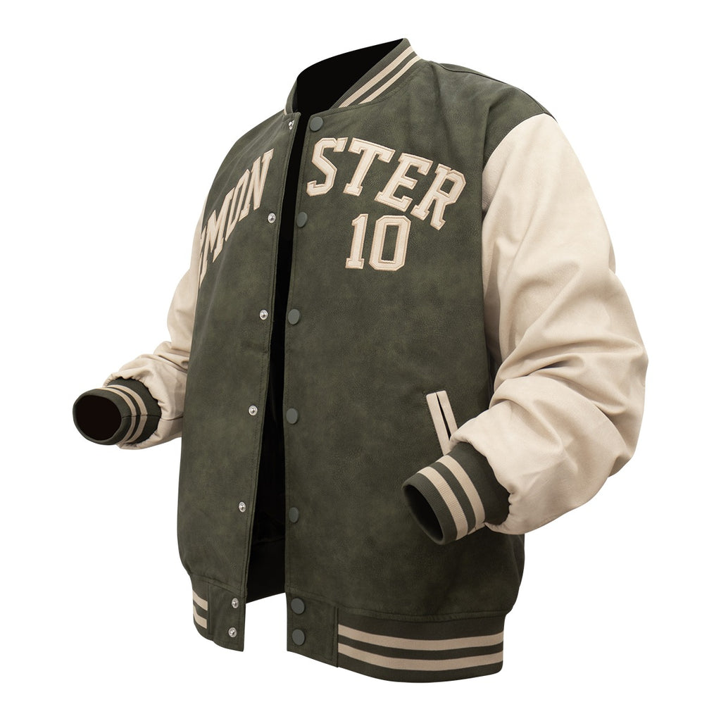 Autumn and winter men's vintage leather jacket, tie-dye embroidered aviator baseball jacket