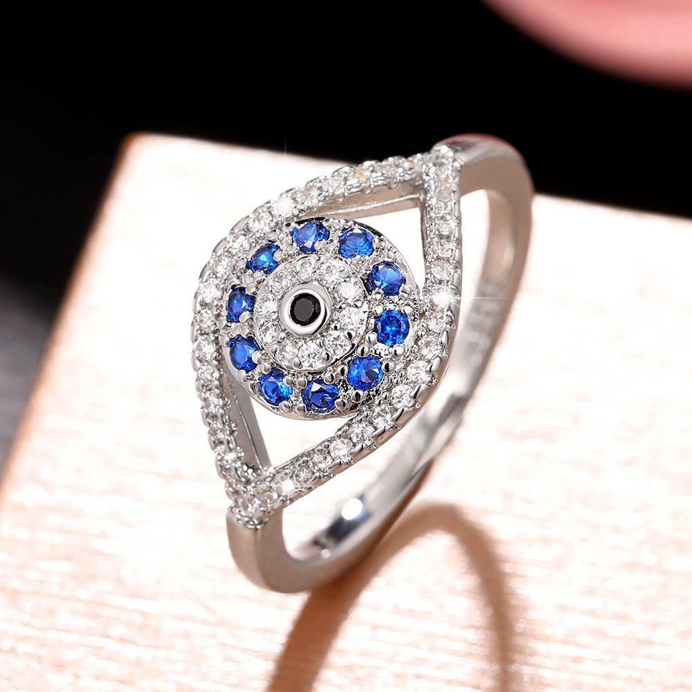 Copper Ring with Full Pavé Zircon and Evil Eye Design