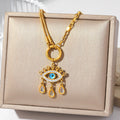 Stainless steel diamond-encrusted evil eye necklace