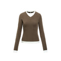 Women's Two-piece look V-neck contrast color top