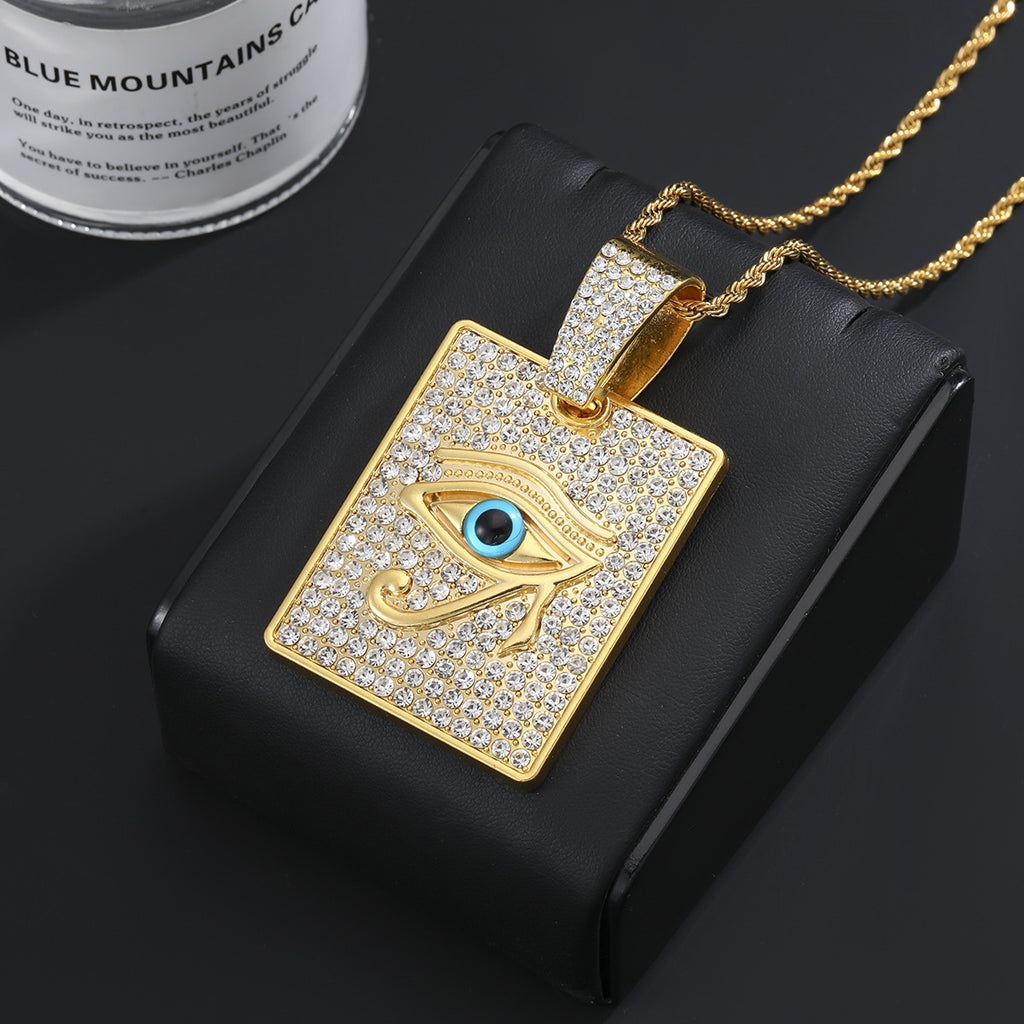 Street hip-hop square brand evil eye pendant necklace