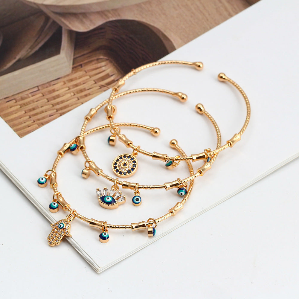Evil Eye Bracelet for Women with Dripping Turquoise Eyes