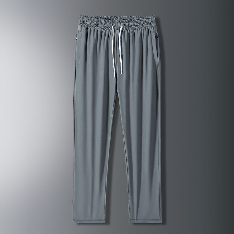Unisex UPF 50+ Ice Silk Quick Dry Pants Thin Stretch Straight Cuffed Outdoor Casual Long Trousers