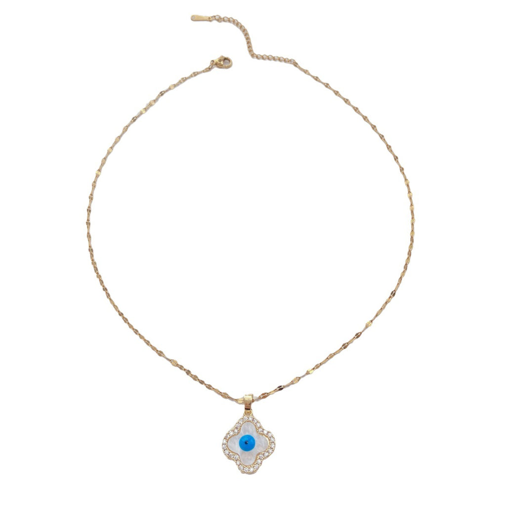 Four-Leaf Clover & Evil Eye Titanium Steel Necklace
