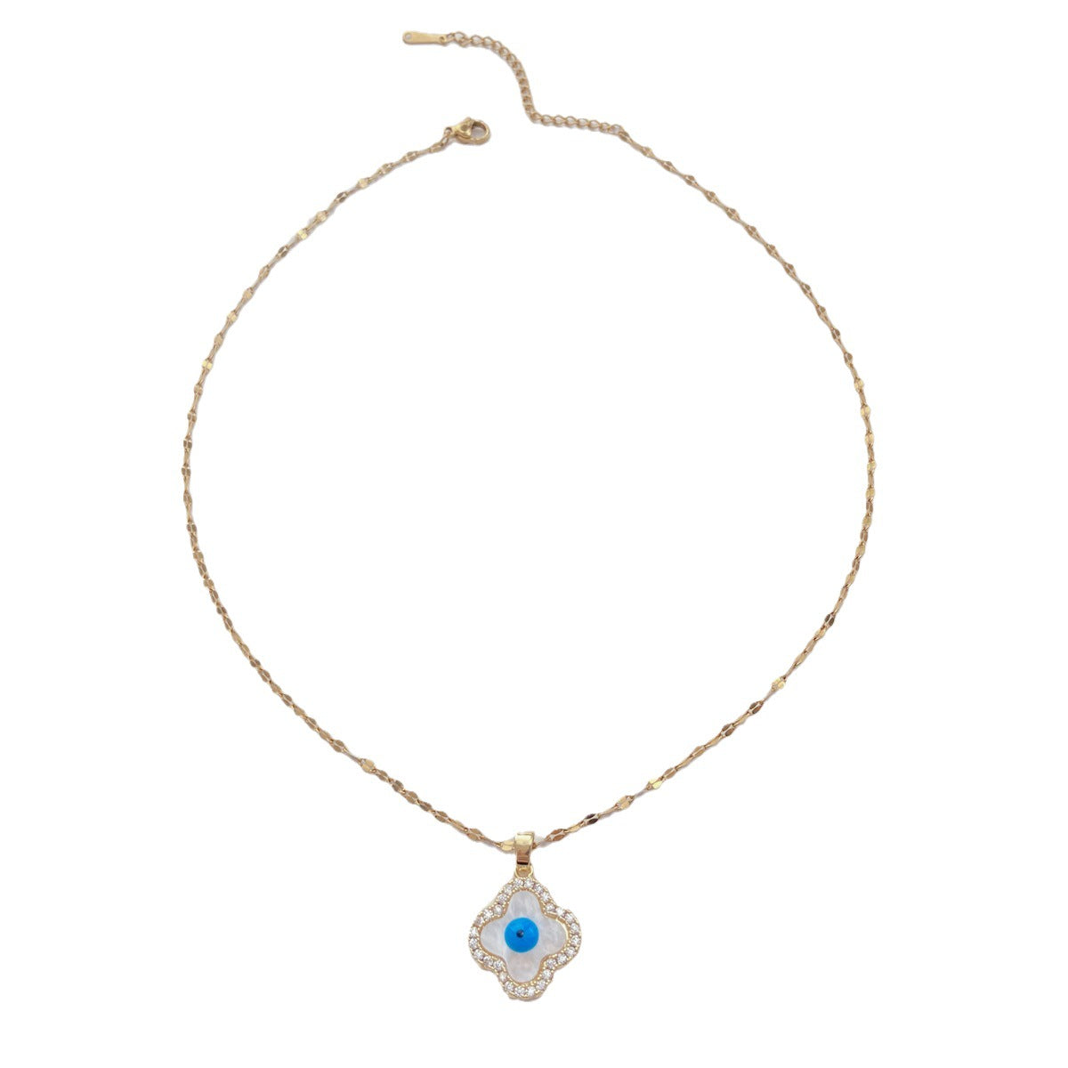 Four-Leaf Clover & Evil Eye Titanium Steel Necklace