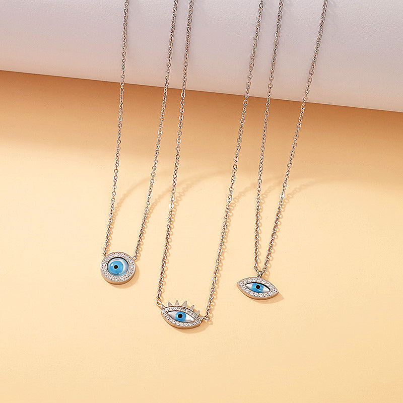 Titanium steel gold-plated evil eye pendant necklace