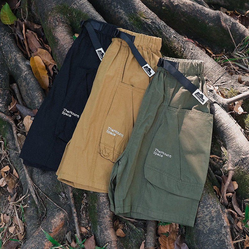 Mountain Style Cargo Shorts with Large Pockets & Embroidery