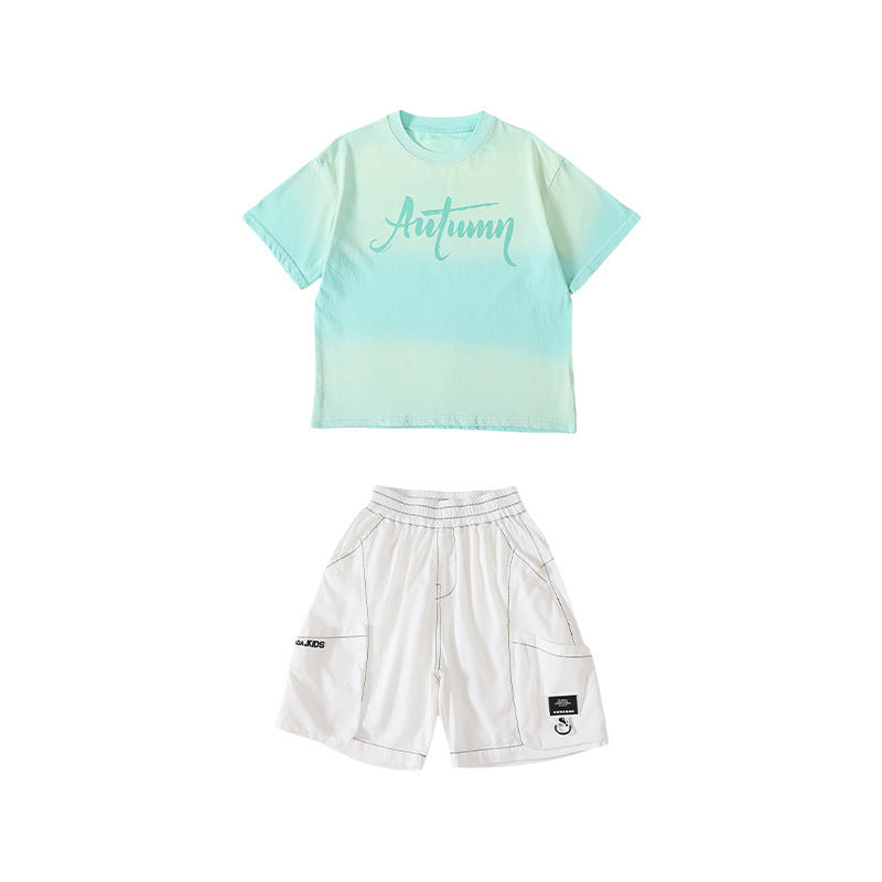 Boys Gradient Tie Dye Short Sleeve 2Pcs Set