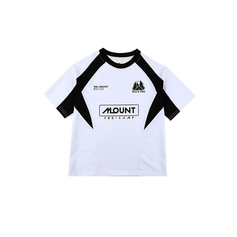 Boys Mountain Style Raglan Spliced Letter Print Short Sleeve T-shirt