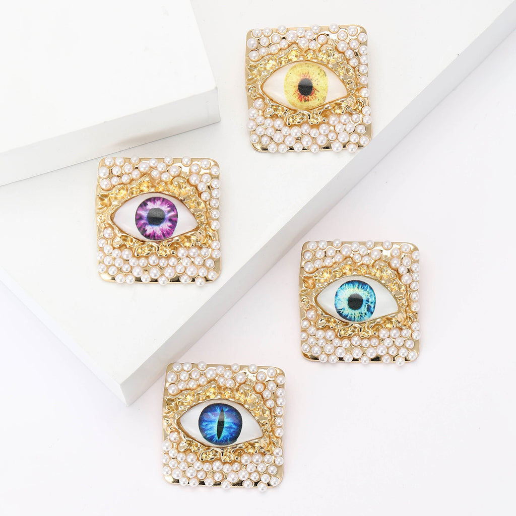 Square Pearl Evil Eye Brooch for Men and Women