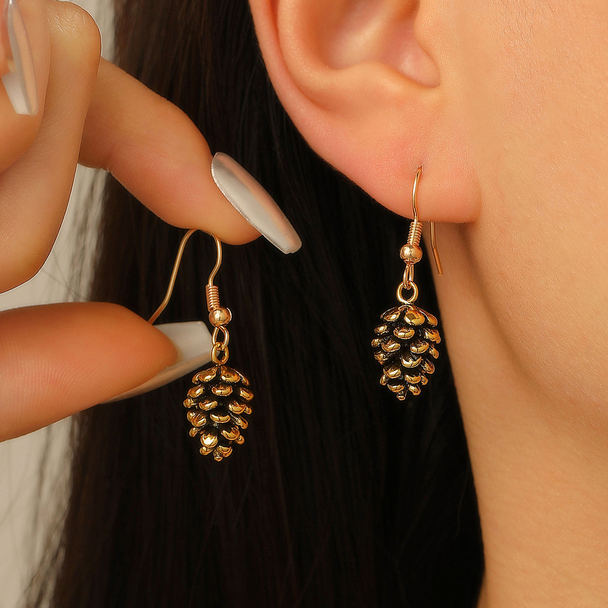 Nature Cast Metalworks Earring Pine Cone Gold Tone Dangle