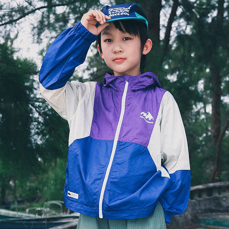 Mountain Style Color Block Hooded Casual Jacket for Middle and Large Children