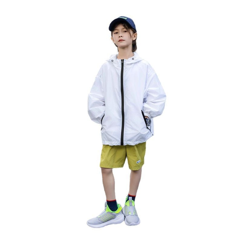 UPF50+ Lightweight, Breathable White Sun-Protection Jacket for Kids