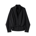 New Fall V-Neck Shirt - Layered Look Solid Black High-Low Hem Long-Sleeve