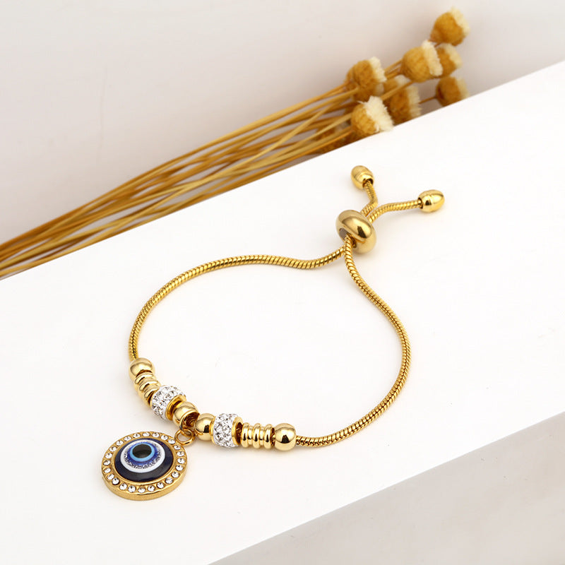 Evil Eye Stainless Steel Adjustable Pull-out Blue Eye Bracelet