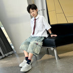 Kids Large Pocket Jeans Matching Outfit with Tie Shirt