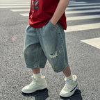 Boys Summer Thin Ripped Denim 7" Pants
