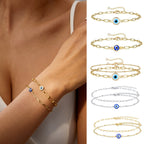 Blue Demon Eye Bracelet Stainless Steel Paperclip Chain