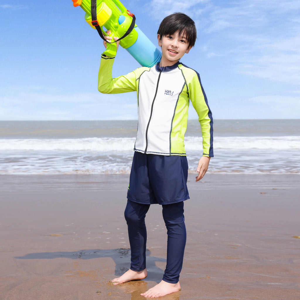 Boys UPF50+ 2-Piece Swimsuit, 7A Antibacterial Quick Dry Rash Guard