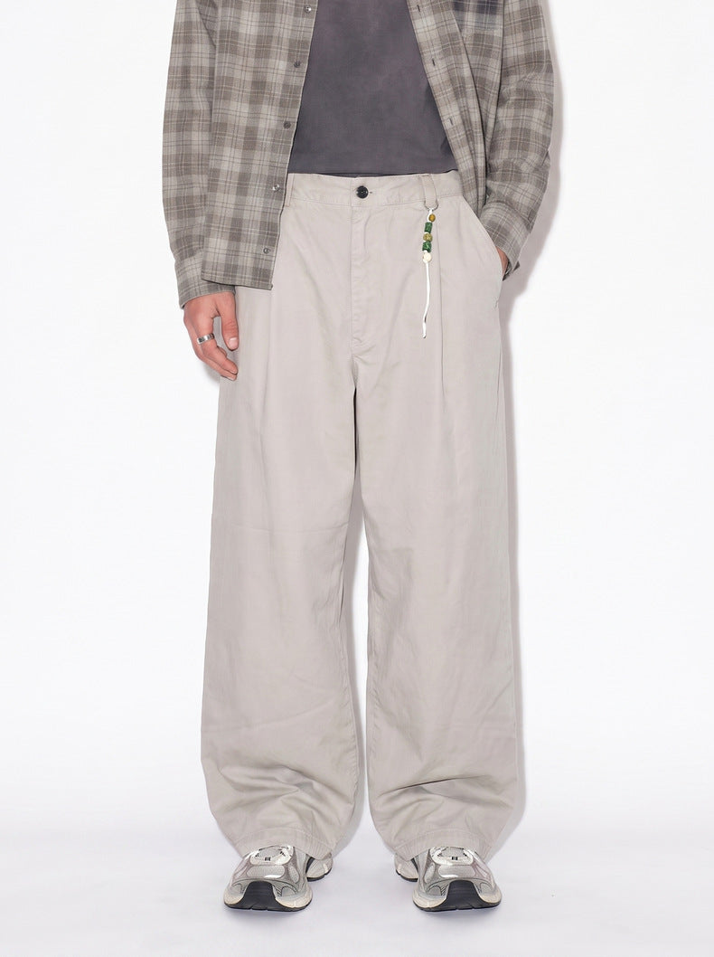 Washed Cotton Casual Straight-Leg Trousers
