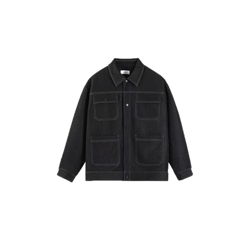 Autumn new light luxury lapel simple men's and women's denim jacket jacket loose fashion versatile casual